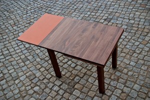 Aussziehtisch Massivholz Linoleum Esstisch verlängert Massivholz Möbel Tischlerei Dresden