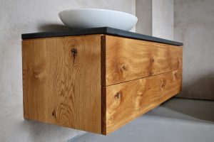 Badmöbel Holz Schieferplatte Waschtisch Eiche Aufsatzwaschbecken Spa Massivholz Möbel Tischlerei Dresden Möbel nach Maß