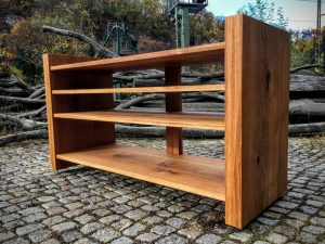 HiFi-Rack aus Wildeiche gebürstet Massivholz Möbel Tischlerei Dresden Regal für Stereoanlage