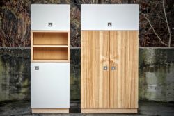 Aktenschrank und Homeoffice aus Esche und lackierter MDF-Platte