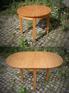 Runder-Auszieh-Tisch aus Eiche verlängerbar mit integrierter Platte