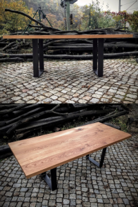 Tischplatte Wildeiche Rohstahl Tischgestell Massivholz Rustikal