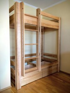 Stockbett mit großen Schubkästen Esche Massivholz