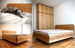 Massivholzbett aus Esche hohes Kopfteil Rückenlehne gerundet Möbel Tischlerei Dresden