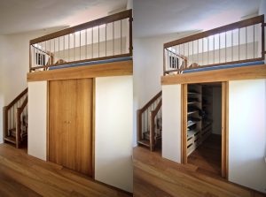 Begehbarer Kleiderschrank Hochbett Hochebene Stauraum unter Bett Ankleide Schiebetür