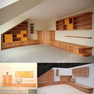 Einbaumöbel nach Maß unter Dachschräge aus Holz Erle Massivholz Tischlerei Sinnesmagnet Möbel Dresden Schrankwand