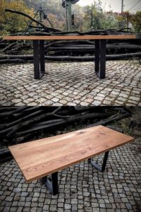 Tischplatte Wildeiche Rohstahl Tischgestell Massivholz Rustikal