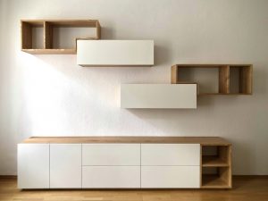 Wohnwand Esche Massivholz Möbel Fronten Lack RAL 9010 Tischlerei Dresden