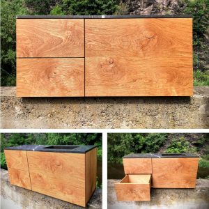 Waschtisch aus Eiche Massivholz schwarzer Marmor eingelassenes Waschbecken Möbel Tischlerei Dresden Maßanfertigung