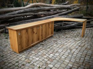 Schreibtisch über Eck Massivholz Aktenschrank