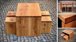 Tisch aus Eiche Hocker aus Massivholz