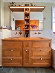 Doppel-Waschtisch aus massiver Eiche Badezimmer Möbel aus Massivholz Tischlerei Dresden