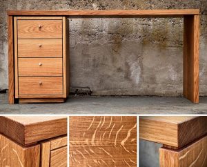 Schreibtisch Massivholz Eiche Schubkastenturm