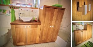 Waschtisch aus Massivholz mit Aufsatz-Waschbecken