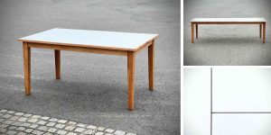 Auszieh-Tisch aus Eiche mit HPL-Tischplatte verlängerbar