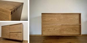 Sideboard, hängend mit Schiebetüren aus Eiche